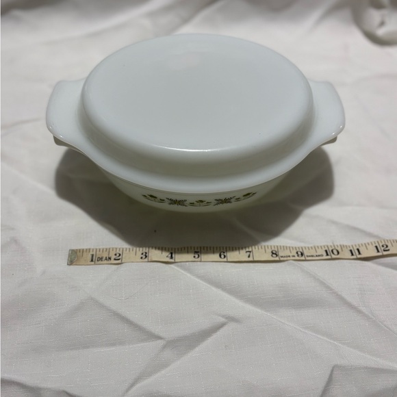 Fire King White Casserole Dish with Green Floral Design - Picture 2 of 6